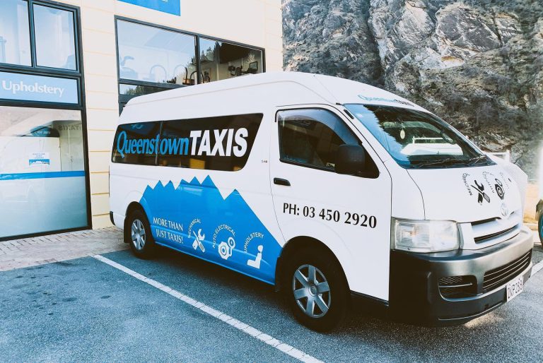 Queenstown Taxis passenger van outside the Frankton office